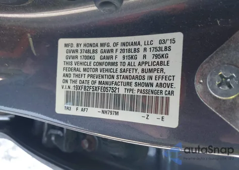 2015 Honda Civic Lx from USA, damaged, VIN 19XFB2F5XFE057521